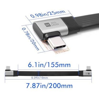 Duttek 80Gbps Right Angle USB C Cable 7.87inch/20cm, 240W PD/8K@Hz, Short USB C to USB C Cable, Type C Male to Male Flat Cable for Steam Deck, Laptop, Car, Desk Setup - style: Side Angle to Side Angle 90 Degree USB C Cable