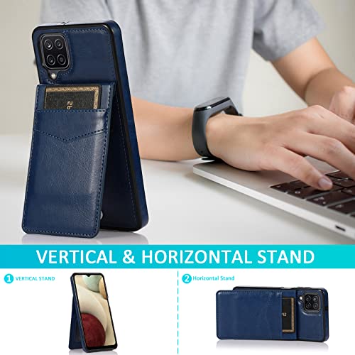 Phone Case for Samsung Galaxy A42 5G with Tempered Glass Screen Protector Credit Card Holder Wallet Cover Stand Leather Cell Accessories Glaxay A 42 G5 Gaxaly 42A S42 4G 2021 Cases Women Men Blue - color: Blue