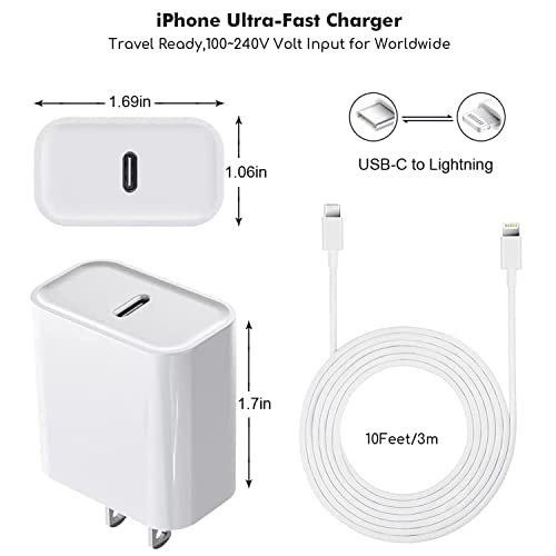 Extra Long 10FT Apple Fast Charger,Fast iPhone Charger Travel Plug Adapter - size: 10Feet