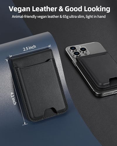 For Magsafe Wallet Stand, 6 Cards Holder, RFID Blocking | Strongest Magnetic Wallet for iPhone 17/16/15/14/13/12 Series, Magnetic Card Holder, ID Window, Vegan Leather, Black - color: Black