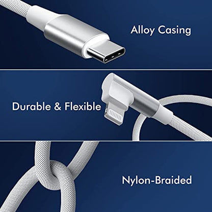 USB C to Lightning Cable 6ft 2 Pack MFi Right Angle 20W Fast Charging Cord