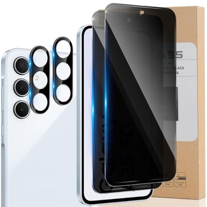 [2+2 Pack] for Samsung Galaxy S25 FE 5G Privacy Screen Protector Tempered Glass with Camera Lens Protector, Case Friendly, Anti Spy, 9H Hardness, Anti Scratch, Bubble Free - color: S25 FE
