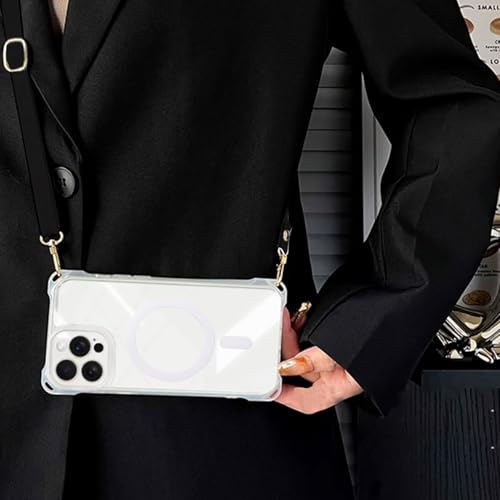 Magnetic Case for iPhone 16 Pro Max, Compatible with MagSafe, Clear Strong Magnetic Soft Frame PC Back Shockproof Protective Case Cover with Detachable Lanyard,Clear - color: Clear, size: iPhone 16 Pro Max