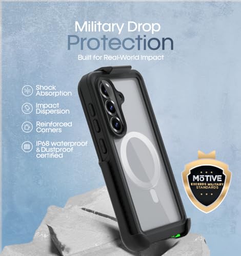 MOTIVE Waterproof Case with Belt Clip Samsung Galaxy s26, Magnetic | 6.3" | Built-in screen protector, Full protection, compatible with MagSafe, 360° holster - size: s26