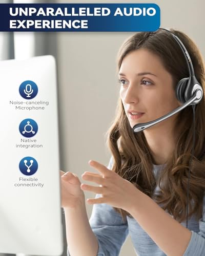 Wantek Office Phone Headset RJ9 with Noise Cancelling Microphone and Quick Disconnect Telephone Headset Compatible with Polycom Aastra Shoretel Avaya Mitel Toshiba Grandstream Can Center Phones - color: Black/Silver