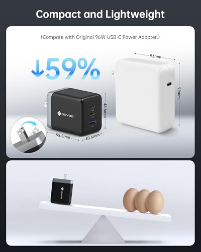 NOVOO 100W USB C Charger Block (GaN III), 3-Port Fast Charging Wall Charger