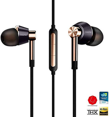 1MORE Triple Driver in-Ear Earphones Hi-Res Headphones with High Resolution, Bass Driven Sound, MEMS Mic, in-Line Remote, High Fidelity for Smartphones/PC/Tablet - Gold - color: Gold