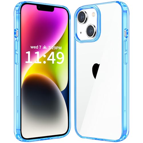 JJGoo Compatiable with iPhone 14 Plus Case Clear, Transparent Shockproof Phone Case, Slim Anti-Scratch Hard PC Back Protective Cover Bumper, Transparent Blue - color: Transparent Blue