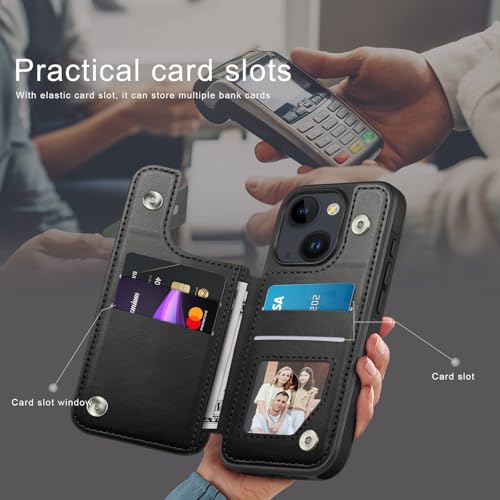 DJDUCK Designed for iPhone 15 Case Wallet with Card Holder, [Magnetic Clasp Cover] [RFID Blocking Leather Protection] Shockproof Women Men Cases 6.1 Inch for Apple 15 Black - color: Black