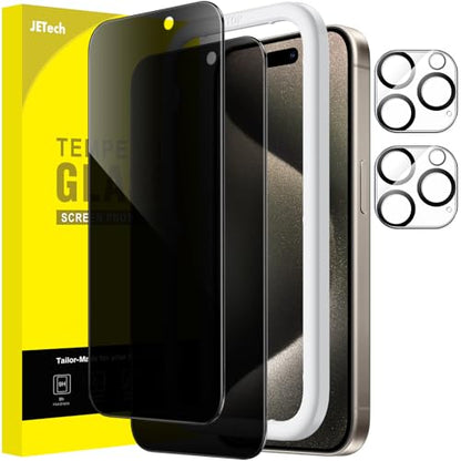 JETech Privacy Screen Protector for iPhone 15 Pro Max, 2+2 Pack - size: iPhone 15 Pro Max