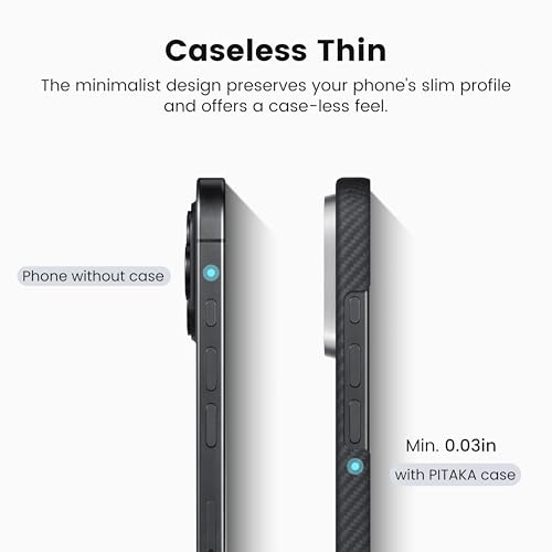 pitaka iPhone 16 Pro Case 6.3” - MagSafe Compatible, Ultra Slim with Caseless Feel, 600D Aramid Fiber Woven - Black/Grey (Twill) - color: Black/Grey (Twill), size: For iPhone 16 Pro, 6.3"