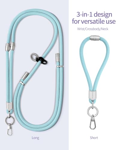 LEEUDESIGN 3 in 1 Luxury Phone Lanyard, Adjustable Crossbody Neck Strap & Short Wrist Strap, Anti-Lost Anti-Theft Detachable Phone Chain, Versatile Shoulder Phone Sling for All Cell Phones (Sky-blue) - color: Sky-blue