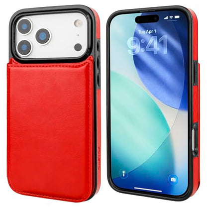 ONETOP for iPhone 17 Pro Max Wallet Case with Credit Card Holder,Red | Kickstand,ID/Cash Holder,Case Wallet with Card Slots,Double Magnetic Clasp,Durable PU Leather Shockproof Cover for Women Men - color: Red