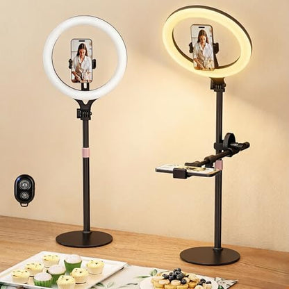 LULED 11" Desk Ring Light, Ring Light with Tripod Stand, Overhead Phone Mount for Video Recording & Tripod for Cooking, Live Streaming TikTok & YouTube, with Bluetooth Remote Compatible with iPhone