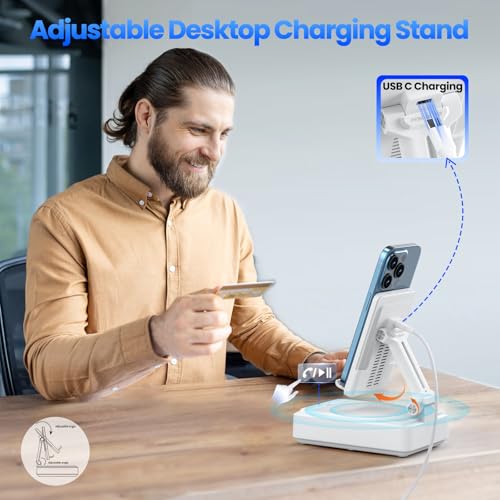 Jteman Cell Phone Stand with Bluetooth Speaker and Wireless Charger - color: White