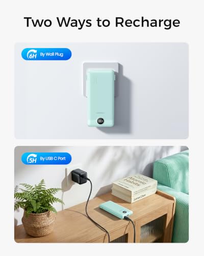 VEGER Portable Charger for iPhone, Power Bank Built in Cables and Wall Plug - color: Green