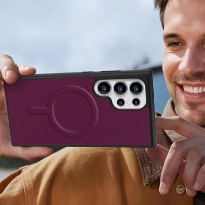 Magnetic Case for Samsung Galaxy S25 Ultra Wallet Compatible with Magsafe RFID Blocking Card Holder Detachable Phone Cover Kickstand Snap Strap Zipper Pocket PU Leather (Burgundy) - color: Burgundy, size: Galaxy S25 Ultra