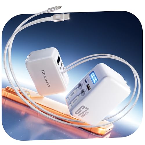 HATALKIN 67W Retractable USB-C Wall Charger, 4-in-1 with Dual USB-C Cables