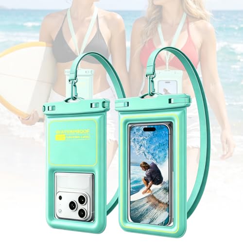 Waterproof Phone Pouch, 1 Pack IP68 Water Proof Cell Phone Case Floating | Beach & Cruise Essentials, Touch Screen, Dry Bag for iPhone 17 16 Pro Max Plus, Samsung Galaxy S26 S25/ Z Fold8 Ultra/Z Flip8 - color: Green, size: 7.5"