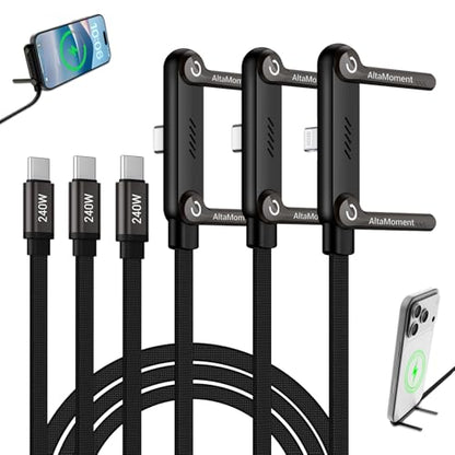 Invisible Holder Charger 3-Pack, 240W PD Fast Charging, 4.9FT - size: 3PCS ( 2 C to C & 1 C to Lightning )