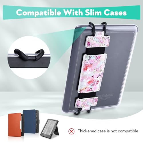Secure Hand Strap for Kindle and Tablet - High Elasticity Finger Grip Holder Accessories for 6-8 Inches E-Book Tablet. - color: Pink Flower