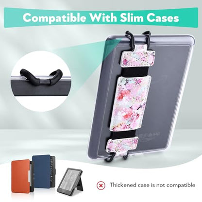 Secure Hand Strap for Kindle and Tablet - High Elasticity Finger Grip Holder Accessories for 6-8 Inches E-Book Tablet. - color: Pink Flower