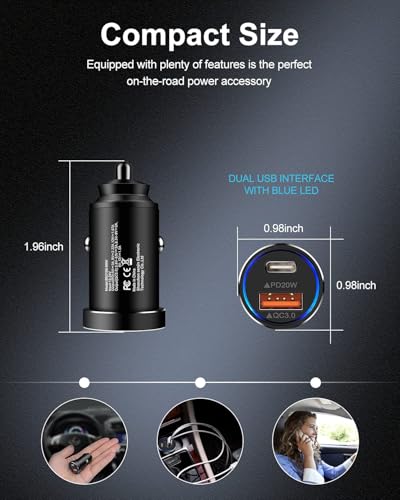 2Pack 12v USB Charger USBC Car Charger Adapter, Mini Car Phone Adapter USBC - color: Black