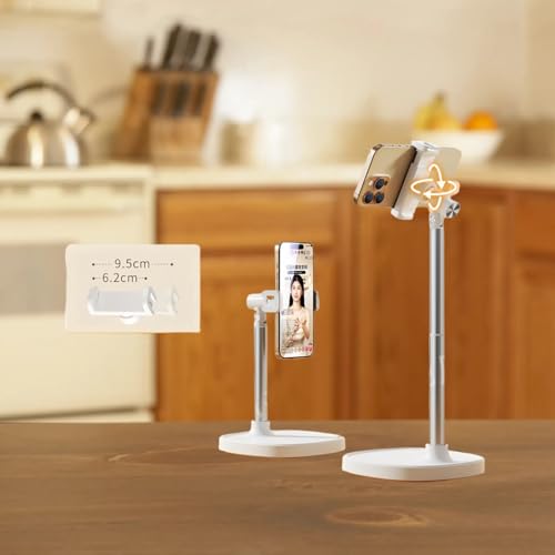 Adjustable Cell Phone Stand,360° Rotating Lifting Mobile Phone Holder - color: White