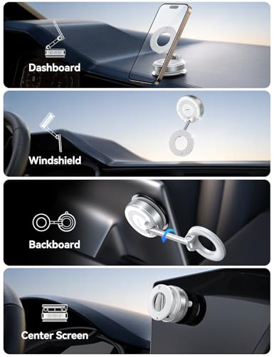 JOYROOM Magsafe Car Mount, Vacuum Car Phone Mount with Strong Magnetic, 360° Metal Strut Suction Cup Phone Mount for iPhone 17 Pro Max/16 15 14 13 12 Series& Android Magsafe Case, White