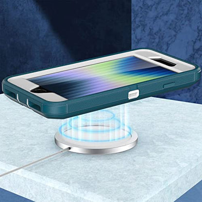 MXX Case Designed for iPhone SE Case 2020/2022 Heavy Duty Protective with Screen Protector [3 Layers] Rugged Rubber Protection Cover & Rotating 360 Degree Belt Clip SE 3rd/2nd Gen (Tuscan Teal/White) - color: Tuscan Teal/White