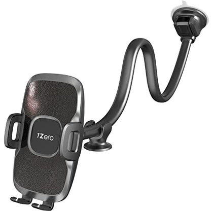1Zero Solid Car Truck Phone Mount Holder Black with 14" Gooseneck Long Arm - color: Faux Leather Surface with Black Ring