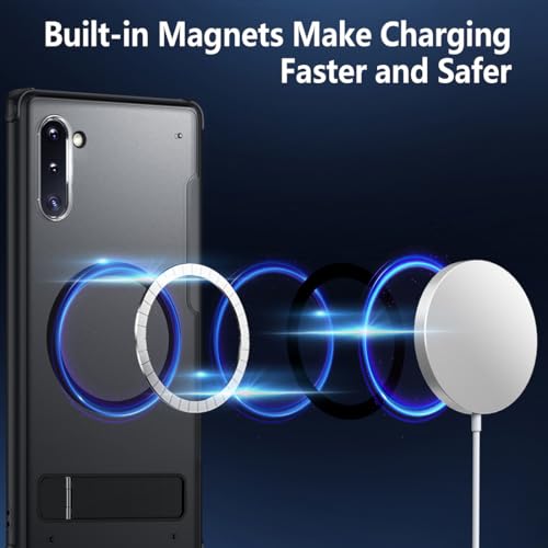TIANNIUKE Magnetic Case for Samsung Galaxy Note 10,Compatible with MagSafe,Adjustable Kickstand,Translucent Matte Anti-Fingerprint,Shockproof Protective Phone Case - color: Kickstand Black, size: Galaxy Note 10