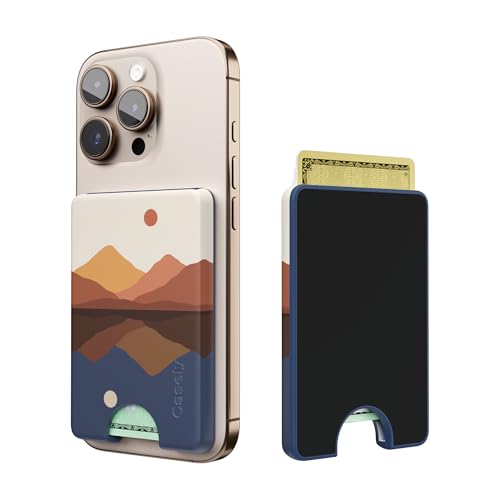Casely MagWallet | Opposites Attract | Day & Night Colorblock Mountains | Slim Wallet Card Holder | Compatible with MagSafe | Soft-Touch Hard Silicone | Holds Up to 3 Cards - color: Opposites Attract | Day & Night Mountains