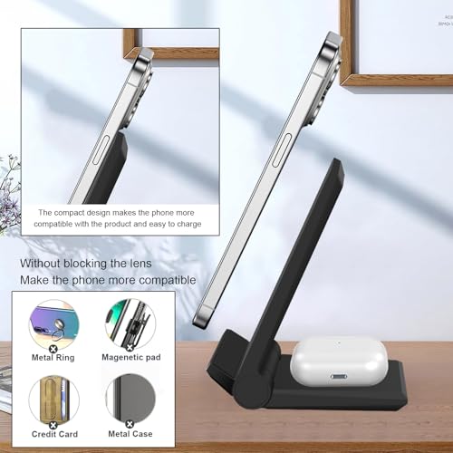 PDKUAI 2 in 1 Wireless Charger,[New Update] 25W Foldable Wireless Charging Station for Samsung Galaxy 25/24/23/Note 20/Buds3,Dual 15W Fast Dual Induction Charge Stand for iPhone 17/17 Pro/16/15/14 - color: Black-New