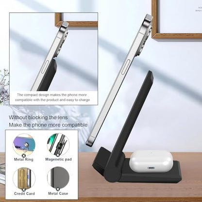 PDKUAI 2 in 1 Wireless Charger,[New Update] 25W Foldable Wireless Charging Station for Samsung Galaxy 25/24/23/Note 20/Buds3,Dual 15W Fast Dual Induction Charge Stand for iPhone 17/17 Pro/16/15/14 - color: Black-New