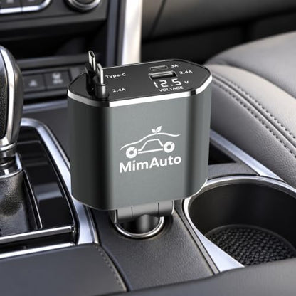 4 in 1 Retractable Car Charger, USB C Fast Charging Adapter, Gray - color: Gray