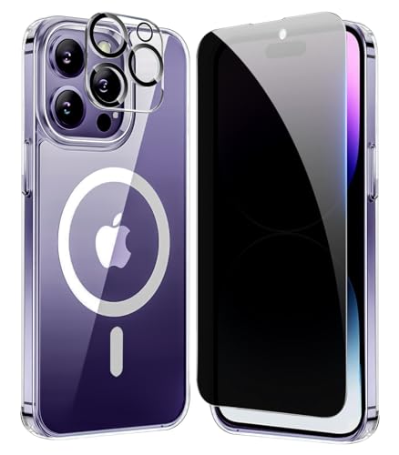 Privacy Case for iPhone 14 Pro,Magnetic iPhone 14Pro Phone Case Clear with Privacy Screen Protector & Camera Protector [Compatible with MagSafe] Shockproof Slim Cover for 14 Pro 5G - size: iPhone 14 Pro