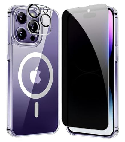 Privacy Case for iPhone 14 Pro,Magnetic iPhone 14Pro Phone Case Clear with Privacy Screen Protector & Camera Protector [Compatible with MagSafe] Shockproof Slim Cover for 14 Pro 5G - size: iPhone 14 Pro
