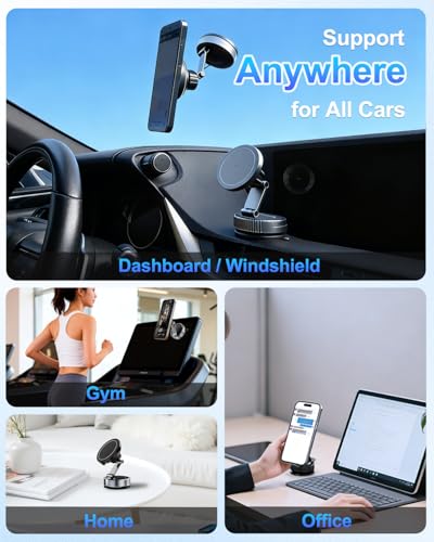 for MagSafe Car Mount Charger 15W Fast Magnetic Wireless Car Charger Holder - color: Black with Vacuum