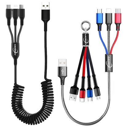 Multifunction USB Charging Cable Set,3 Pack 3 in 1 Nylon Braided Cord,Multiple Fast Charger Cords for Home,Office,Car