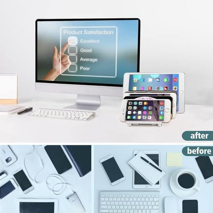 Adjustable Phone Stand Holder Dock Mobile Phone Tablet Organizer Multi Device Universal Desktop Stand Rack for iPhone Samsung Kindle Fire Tablet and Most Electronics Devices-No Charging Port (S-White) - color: S-White