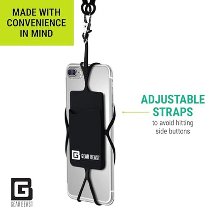 Gear Beast Cell Phone Lanyard - Universal Neck Phone Holder w/Card Pocket and Silicone Neck Strap - color: Clear