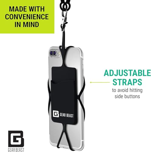 Gear Beast Cell Phone Lanyard - Universal Neck Phone Holder w/Card Pocket and Silicone Neck Strap - color: Clear