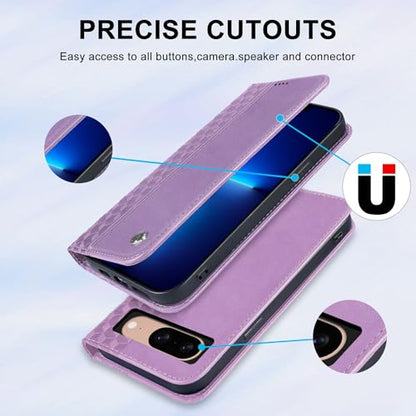 Wallet Case for Google Pixel 8 6.2 inch 2023 - [Strong Magnetic] PU Leather Folio Flip Case with Card Holder Kickstand Protective Phone Cover - Purple - color: Purple, size: Google Pixel 8 6.2"