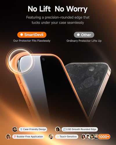 SMARTDEVIL 2 Pack for iPhone 16 Pro Max Screen Protector, 9H Hardness Military Grade Shatterproof, HD Clear Tempered Glass with Auto Dust-Elimination, Bubble Free, Easy Installation, Case Friendly | 9H Hardness Military Grade Shatterproof, HD Clear Temper