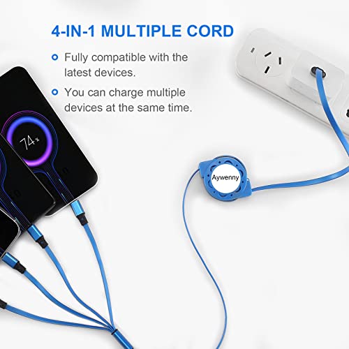 Multi Charging Cable,4 in 1 Retractable USB Cable Fast Charger Cord 2Pack