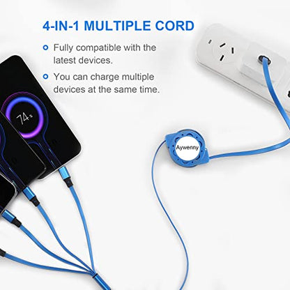 Multi Charging Cable,4 in 1 Retractable USB Cable Fast Charger Cord 2Pack