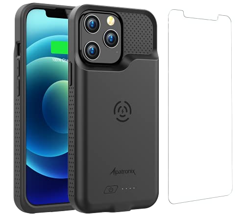 Alpatronix Battery Case for iPhone 13 Pro Max/12 Pro Max (6.7 inch), Strong Slim Portable Protective Charger Case Cover, Extended Wireless Charging Case, CarPlay, Certified Connector Chip- Black - size: iPhone 13 Pro Max (6.7 inch)