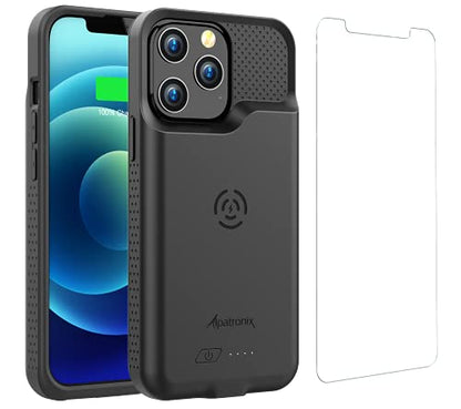Alpatronix Battery Case for iPhone 13 Pro Max/12 Pro Max (6.7 inch), Strong Slim Portable Protective Charger Case Cover, Extended Wireless Charging Case, CarPlay, Certified Connector Chip- Black - size: iPhone 13 Pro Max (6.7 inch)