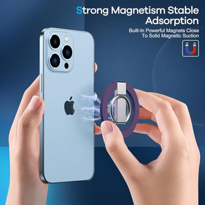 Purple Phone Ring Holder Case Compatible Magnetic Grip Rotation iPhone 17 16 15 14 13 12 11 Samsung Galaxy S24 Anti-Drop Kickstand Adjustable Finger Loop Wireless Charging Foldable Lightweight - color: Purple Metal Holder